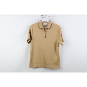 Vintage 70s Streetwear Womens Large Distressed Knit Collared Polo Shirt Beige